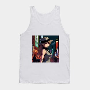 Midnight Mafia: Anime Femme Fatale in Times Square Tank Top